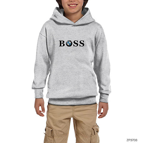 BMW Boss Gri Çocuk Kapşonlu Sweatshirt