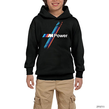 BMW M Power Tyres Siyah Çocuk Kapşonlu Sweatshirt