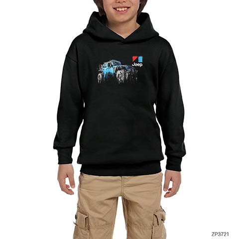 Flowing Jeep Siyah Çocuk Kapşonlu Sweatshirt