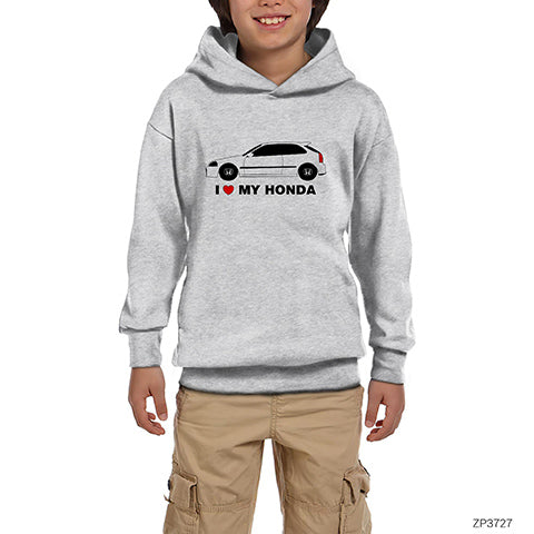 I Love My Honda Gri Çocuk Kapşonlu Sweatshirt