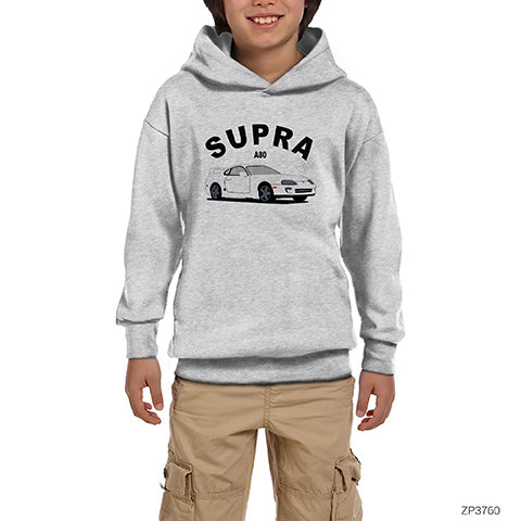 Toyota The Supra A80 Gri Çocuk Kapşonlu Sweatshirt