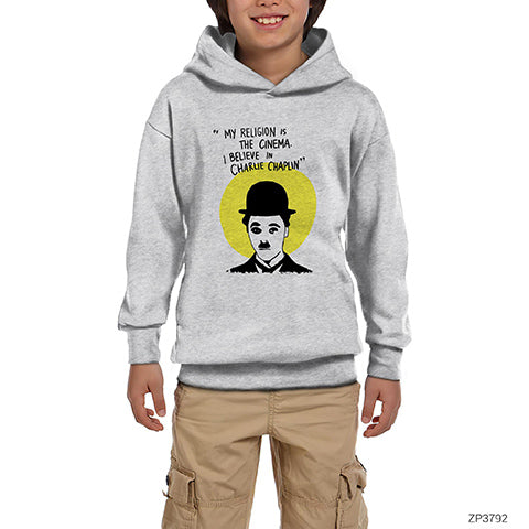 Charlie Chaplin Gri Çocuk Kapşonlu Sweatshirt