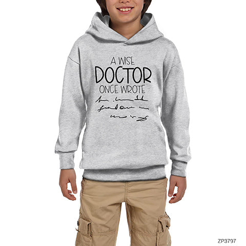 Doktor Yazısı Gri Çocuk Kapşonlu Sweatshirt