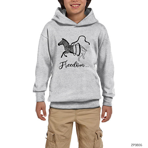 Freedom Zebra Gri Çocuk Kapşonlu Sweatshirt