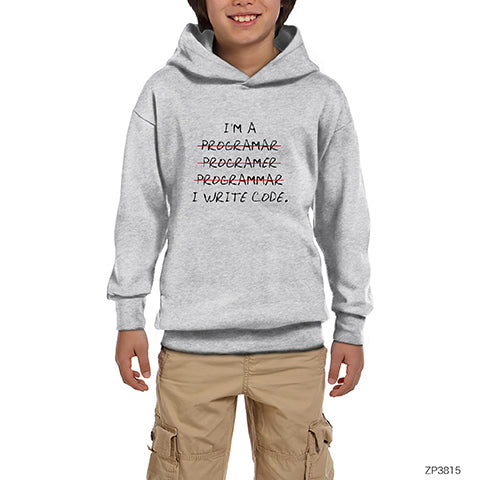 I'am a Programer Gri Çocuk Kapşonlu Sweatshirt