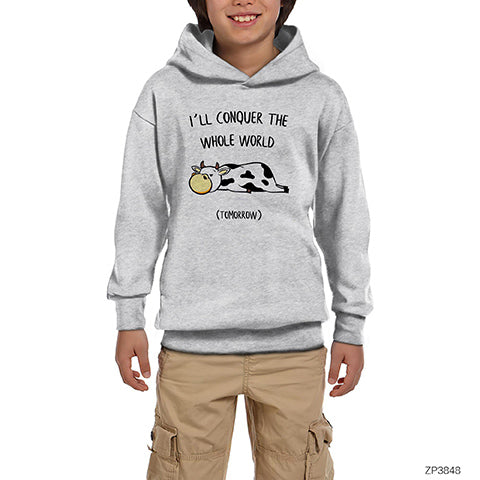 Tomorrow Cow İnek Gri Çocuk Kapşonlu Sweatshirt