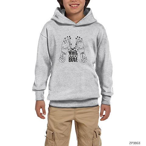 Young and Brave Gri Çocuk Kapşonlu Sweatshirt