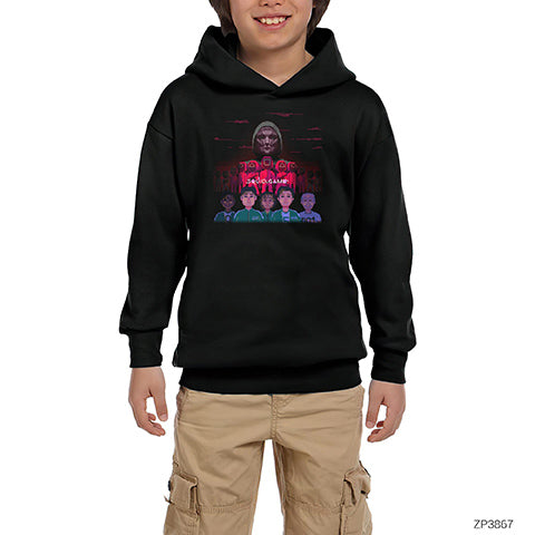 Squid Game Gamer Siyah Çocuk Kapşonlu Sweatshirt