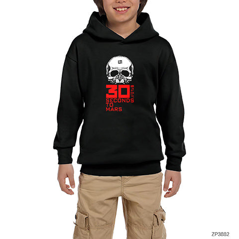 30 Seconds To Mars Skull Siyah Çocuk Kapşonlu Sweatshirt