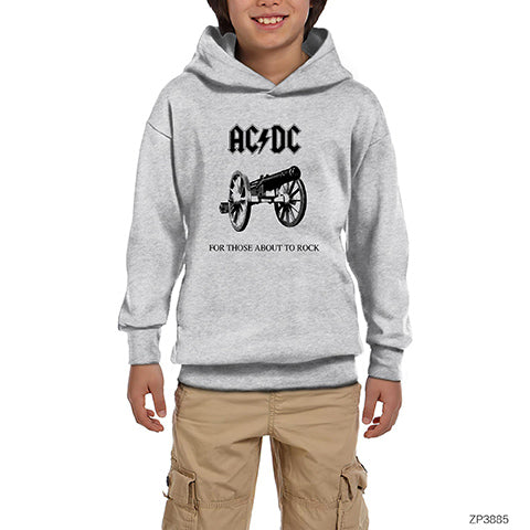 AC DC For Those About To Rock Gri Çocuk Kapşonlu Sweatshirt