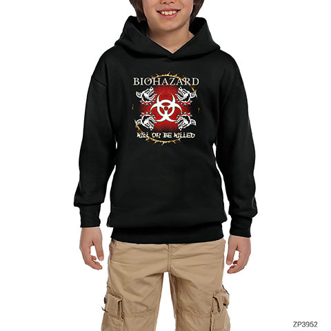 Biohazard Kill Or Be Killed Siyah Çocuk Kapşonlu Sweatshirt