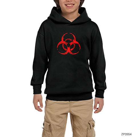 Biohazard Symbol Siyah Çocuk Kapşonlu Sweatshirt