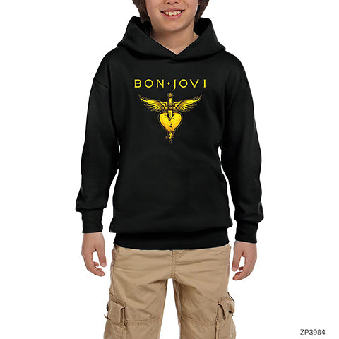 Bon Jovi Gold Hearth Siyah Çocuk Kapşonlu Sweatshirt