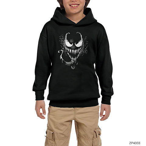 Venom 2 Face BW Siyah Çocuk Kapşonlu Sweatshirt