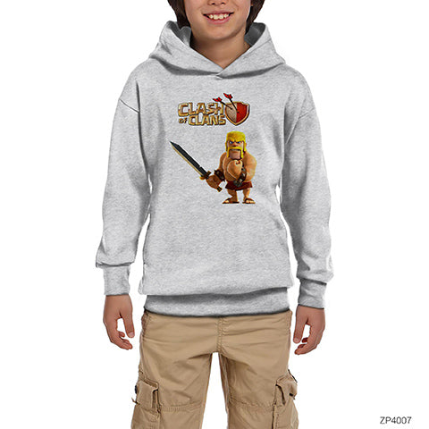 Clash Of Clans Barbar Gri Çocuk Kapşonlu Sweatshirt