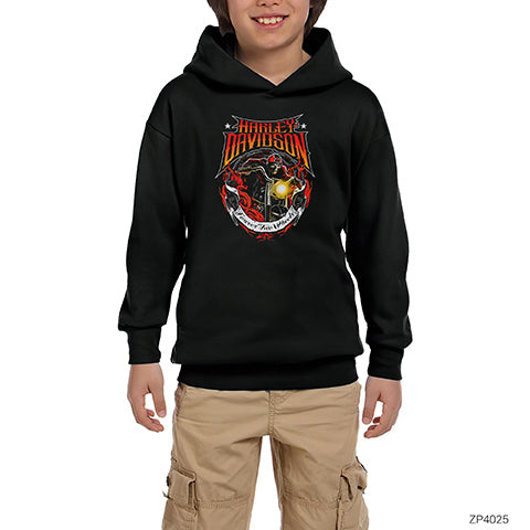 Harley Davidson Forever Two Wheels Siyah Çocuk Kapşonlu Sweatshirt