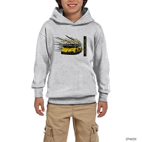 Lamborghini Life Style Gri Çocuk Kapşonlu Sweatshirt