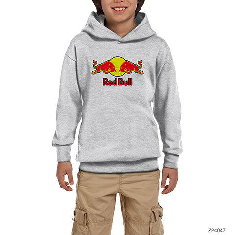 Redbull Logo Gri Çocuk Kapşonlu Sweatshirt