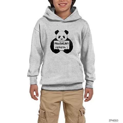 Pandaları Üzmeyin Gri Çocuk Kapşonlu Sweatshirt