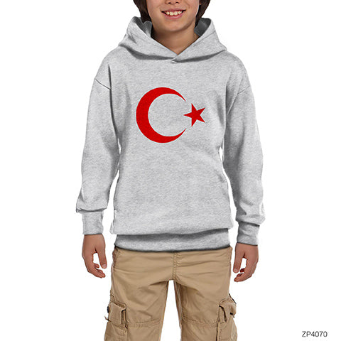 Ay Yıldız Gri Gri Çocuk Kapşonlu Sweatshirt