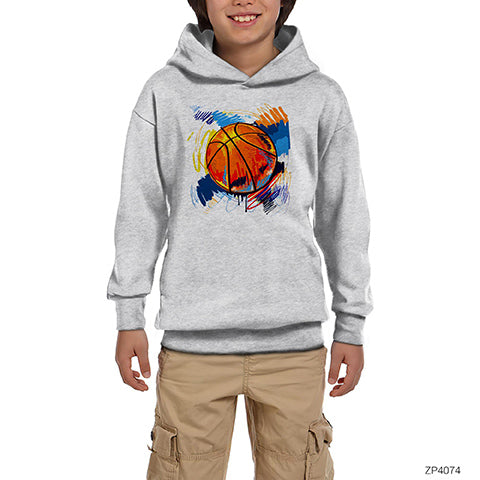 Basketbol Topu Gri Çocuk Kapşonlu Sweatshirt