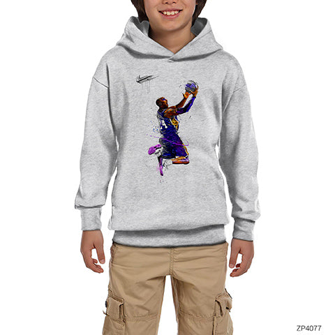 Kobe Bryant Slam Dunk Gri Çocuk Kapşonlu Sweatshirt