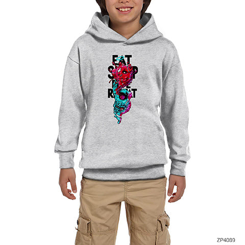 Eat Sleep Astranot Gri Çocuk Kapşonlu Sweatshirt
