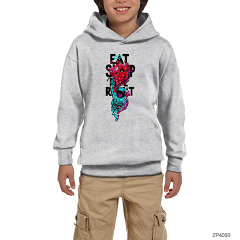 Eat Sleep Astranot Gri Çocuk Kapşonlu Sweatshirt