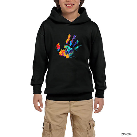 Hand Splash Paint Siyah Çocuk Kapşonlu Sweatshirt