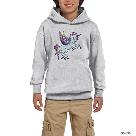 Holo Unicorn Gri Çocuk Kapşonlu Sweatshirt