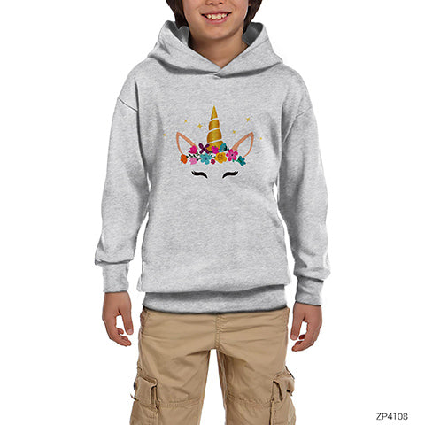 Unicorn Taç Gri Çocuk Kapşonlu Sweatshirt