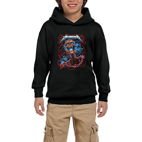 Metallica Lightning Skull Siyah Çocuk Kapşonlu Sweatshirt