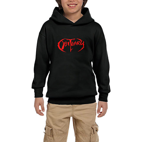 Obituary Logo Red Siyah Çocuk Kapşonlu Sweatshirt