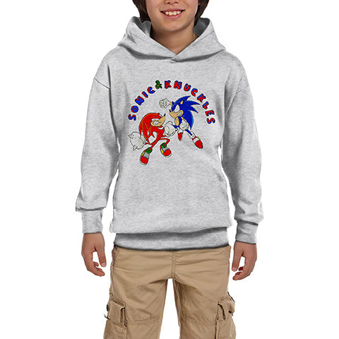 Sonic and Knuckles Fighting Gri Çocuk Kapşonlu Sweatshirt