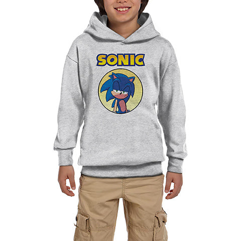 Sonic Cartoon Gri Çocuk Kapşonlu Sweatshirt