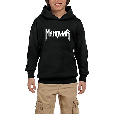 Manowar Logo Classic 2 Siyah Çocuk Kapşonlu Sweatshirt