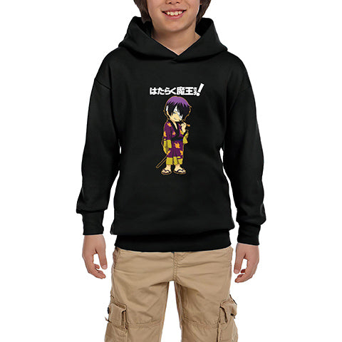 Hataraku Maou sama Hanzo Urushihara 2 Siyah Çocuk Kapşonlu Sweatshirt