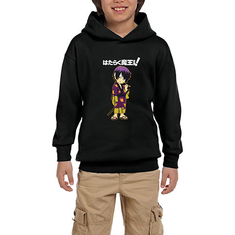 Hataraku Maou sama Hanzo Urushihara 2 Siyah Çocuk Kapşonlu Sweatshirt