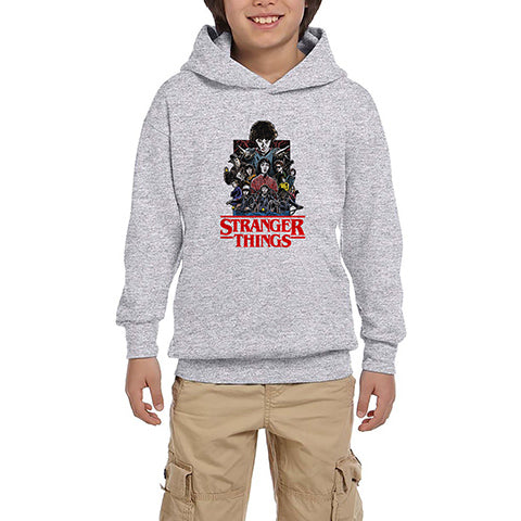 Stranger Things Characters Gri Çocuk Kapşonlu Sweatshirt