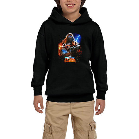 Thor Love And Thunder Lover Siyah Çocuk Kapşonlu Sweatshirt