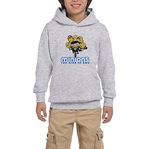 Minions Ride Bikes Gri Çocuk Kapşonlu Sweatshirt