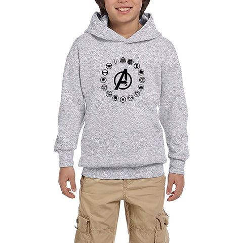 Avengers Heroes Logo Gri Çocuk Kapşonlu Sweatshirt