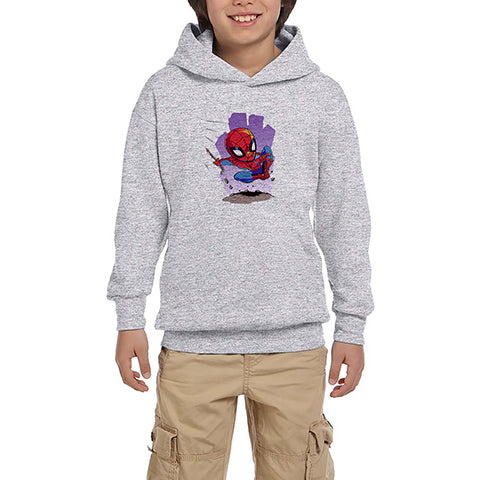 Spiderman Cartoon Gri Çocuk Kapşonlu Sweatshirt