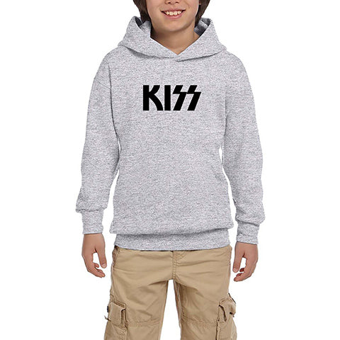 Kiss Logo 2 Gri Çocuk Kapşonlu Sweatshirt