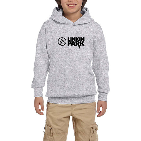 Linkin Park Logo and Text Gri Çocuk Kapşonlu Sweatshirt