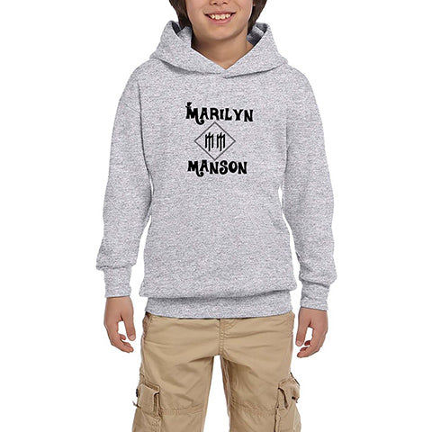 Marilyn Manson Text Gri Çocuk Kapşonlu Sweatshirt