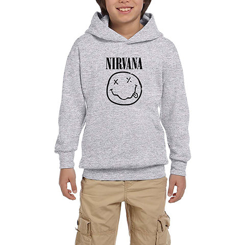 Nirvana Smiley Face Gri Çocuk Kapşonlu Sweatshirt