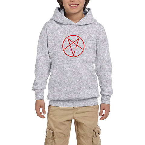 Pentagram Red Star Gri Çocuk Kapşonlu Sweatshirt