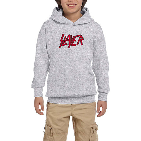 Slayer Logo Classic Gri Çocuk Kapşonlu Sweatshirt