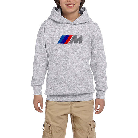 BMW M Power Brush Gri Çocuk Kapşonlu Sweatshirt